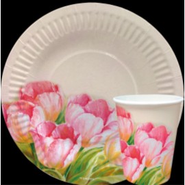 Тарелка и стакан  бумажная коллекция (серия) Цветы